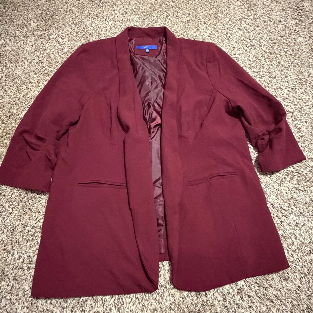 Apt 9 Womens XXL Burgundy Open Front Ruched 3/4 Sleeve Shawl Collar Blazer